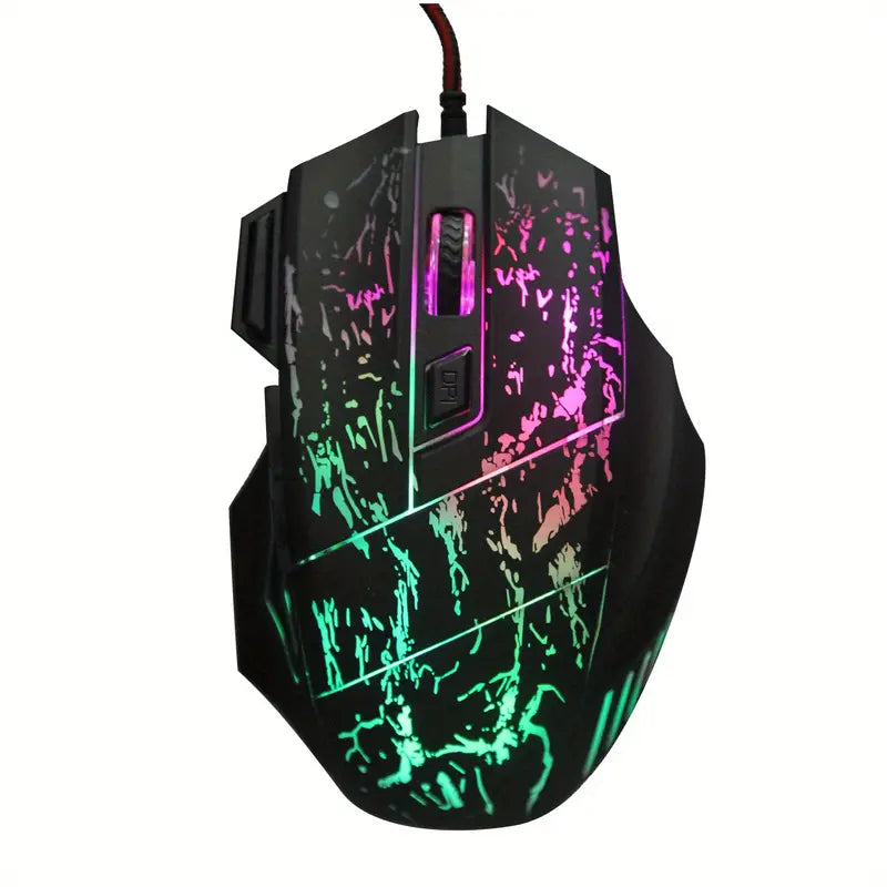 HXSJ Exploding Cracked Rainbow Light Gaming Mouse,